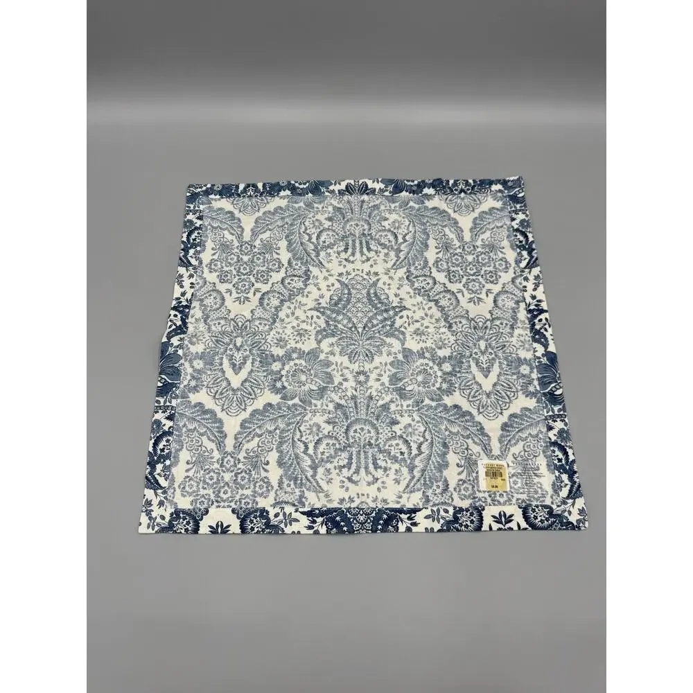 Pottery Barn Blue Brevard Chambray Paisley Design 4 Placemats & 4 Napkins